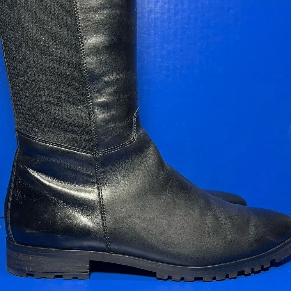 Paul Green‎ Vario 31427 Leather Knee High Boots Black Point Toe Womens 5.5